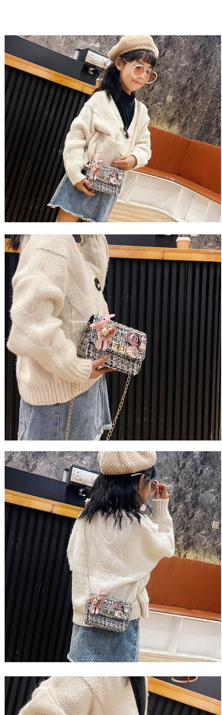 Fashion Girl Black Chain Lock Rabbit Childrens One-shoulder Diagonal Bag,Shoulder bags