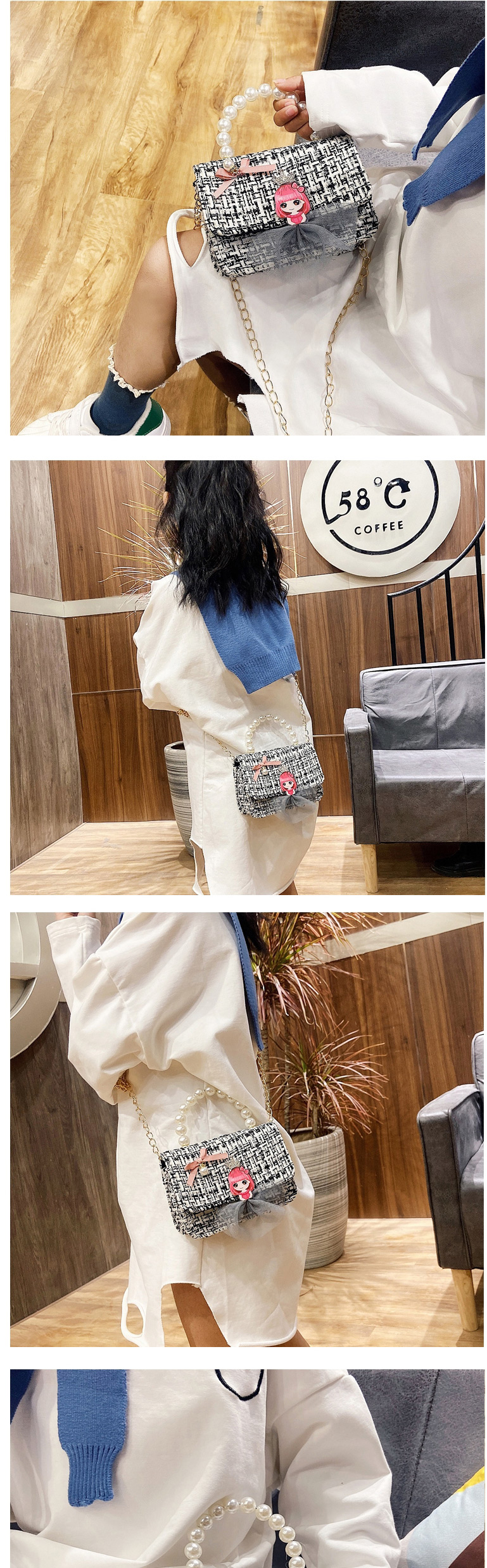Fashion Girl Black Chain Lock Rabbit Childrens One-shoulder Diagonal Bag,Shoulder bags