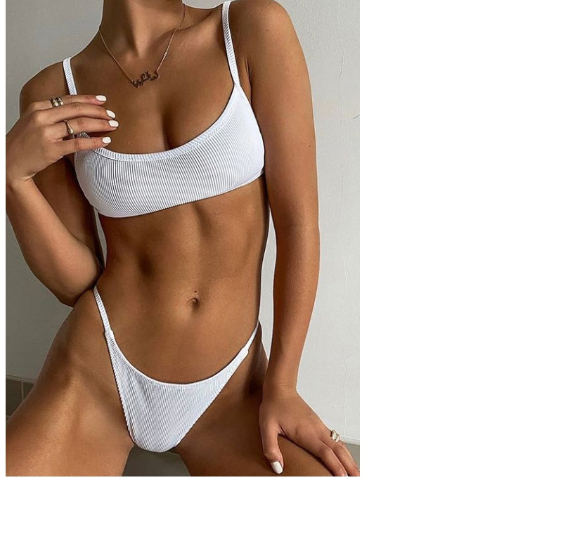 Fashion White Solid Color Pit Strip Triangle Split Swimsuit,Bikini Sets