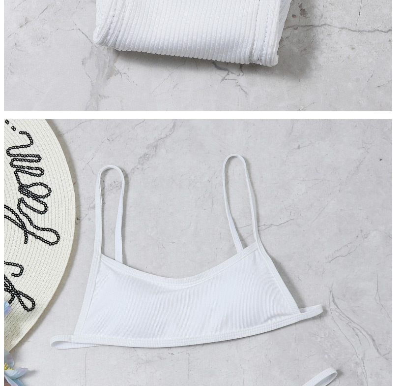 Fashion White Solid Color Pit Strip Triangle Split Swimsuit,Bikini Sets