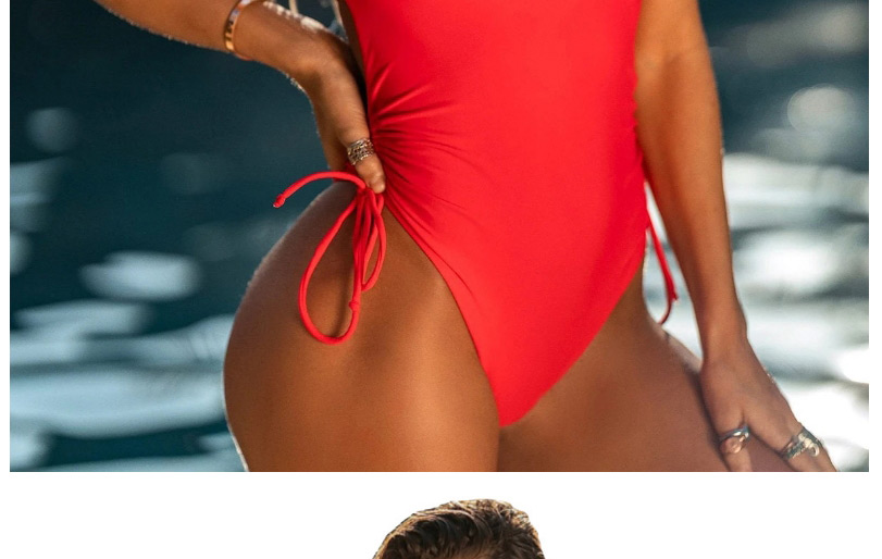 Fashion Red Solid Color Drawstring Swimsuit,One Pieces