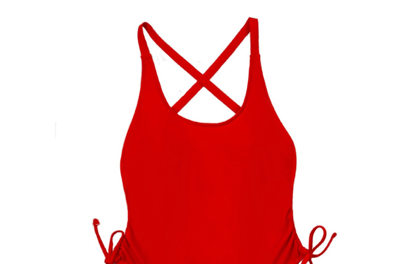 Fashion Red Solid Color Drawstring Swimsuit,One Pieces