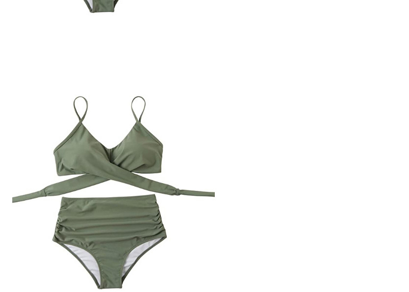 Fashion Green Solid Color Cross Pleated Split Swimsuit,Bikini Sets