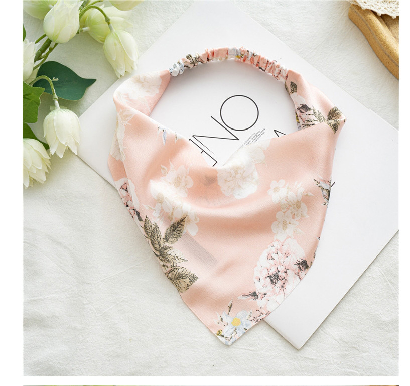 Fashion Bandana Rose Pink Satin Triangle Scarf Toe Cap Printed Elastic Elastic Headband,Hair Ribbons