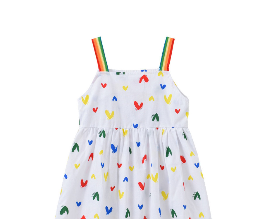 Fashion Green Rainbow Shoulder Strap Love Print Sling Kids Dress,Kids Clothing