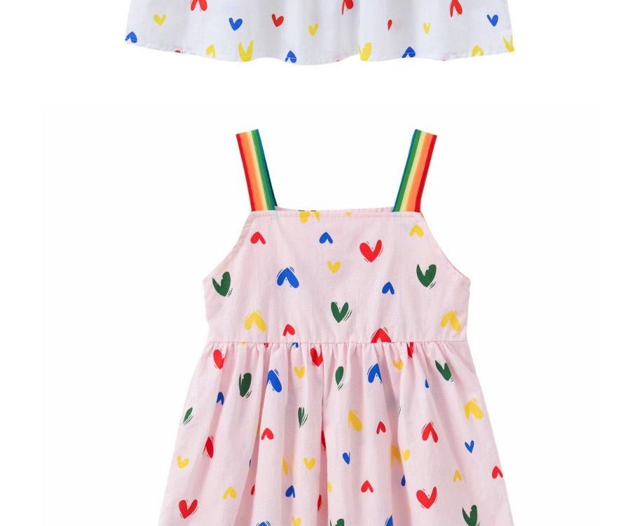 Fashion Green Rainbow Shoulder Strap Love Print Sling Kids Dress,Kids Clothing