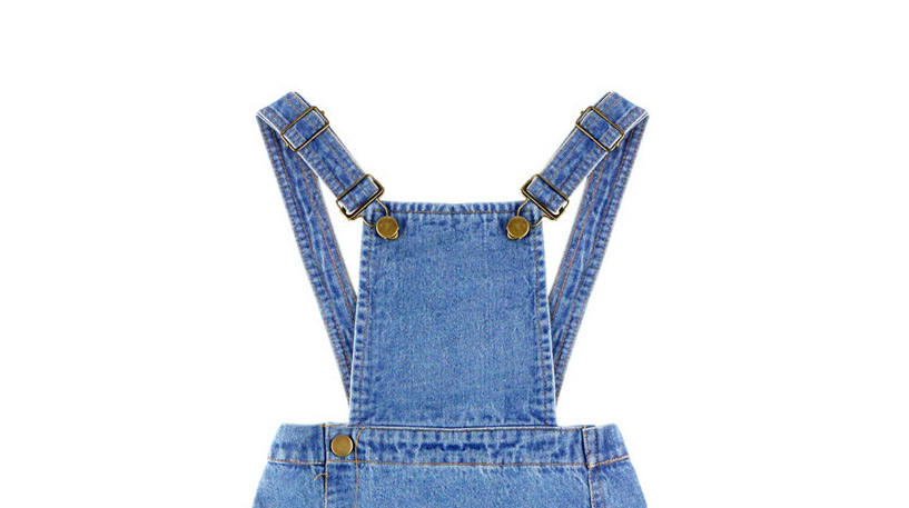 Fashion Denim Blue Childrens Denim Suspender Skirt With Stitching Buttons,Skirts