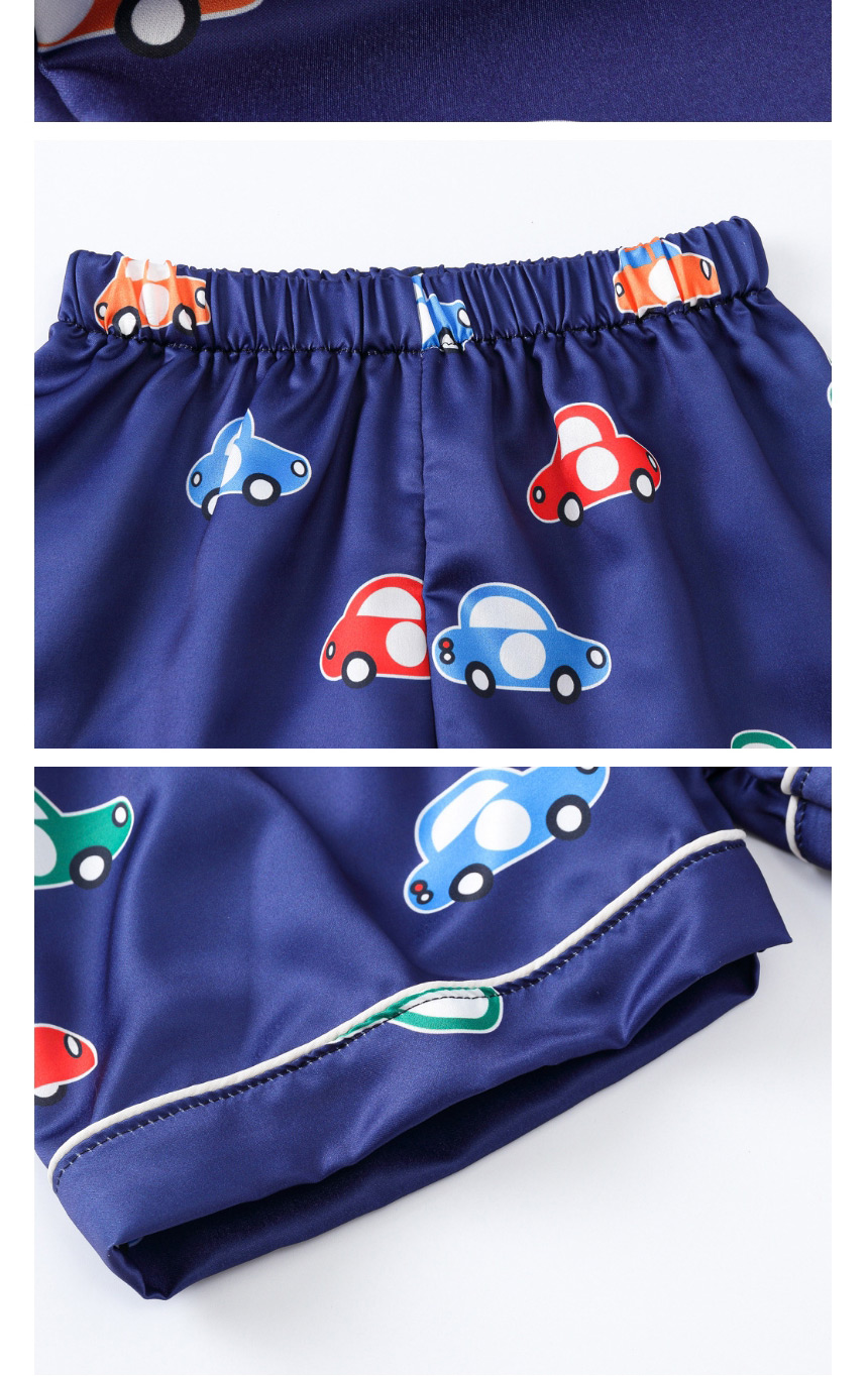 Fashion Blue Dinosaur Printed Single-breasted Childrens Pajamas Short-sleeved Shorts Set,Kids Clothing