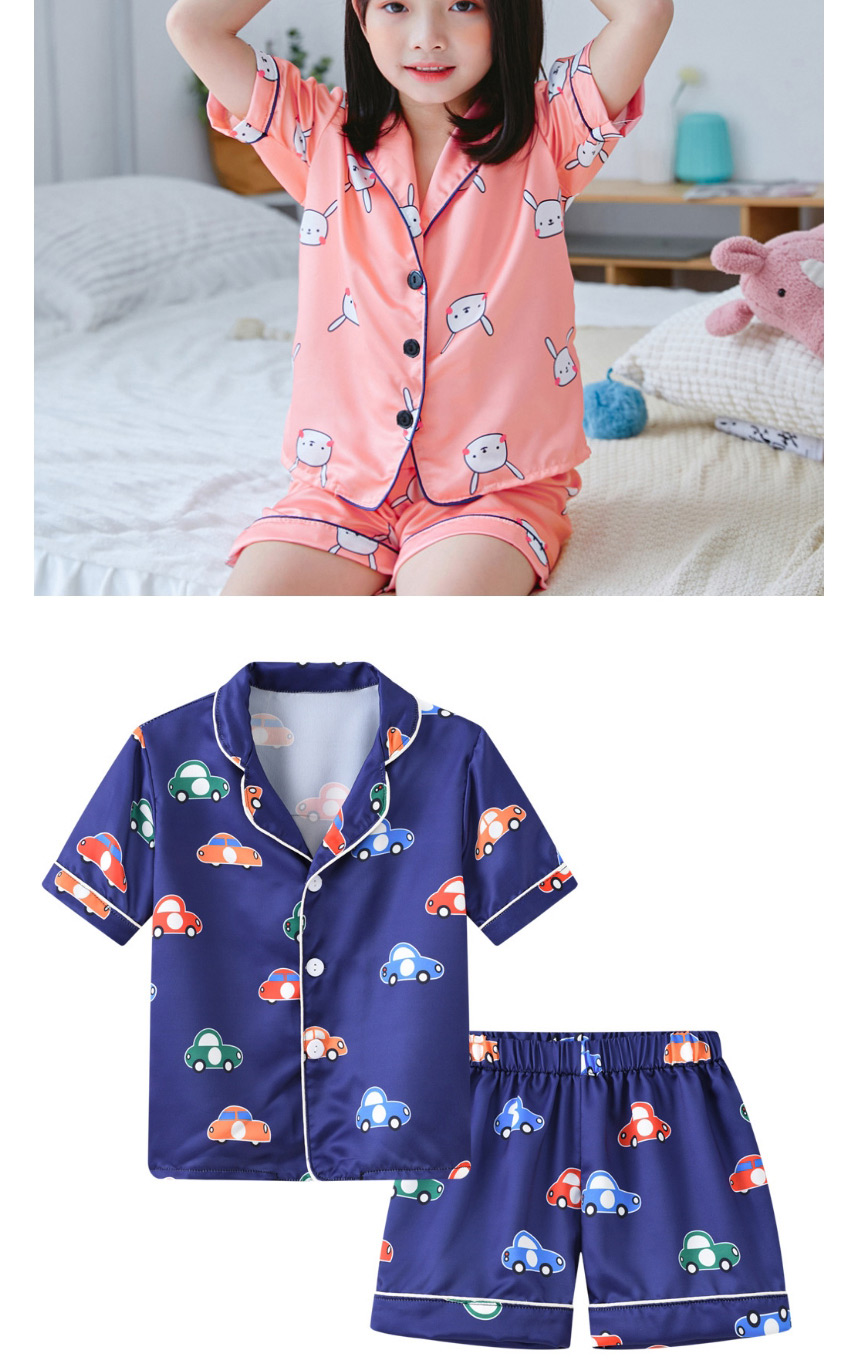 Fashion Blue Car Printed Single-breasted Childrens Pajamas Short-sleeved Shorts Set,Kids Clothing