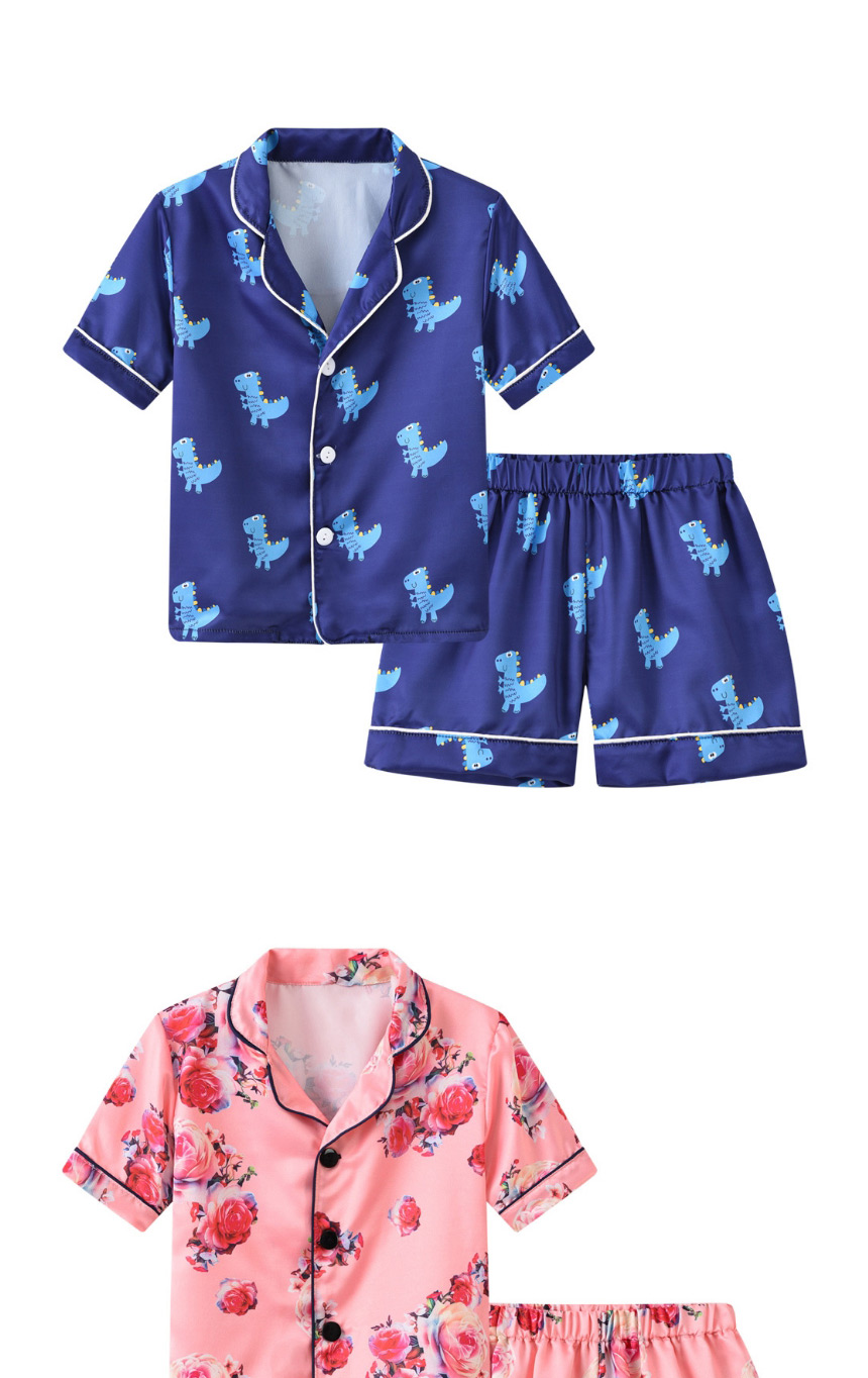 Fashion Foundation Flower Printed Single-breasted Childrens Pajamas Short-sleeved Shorts Set,Kids Clothing