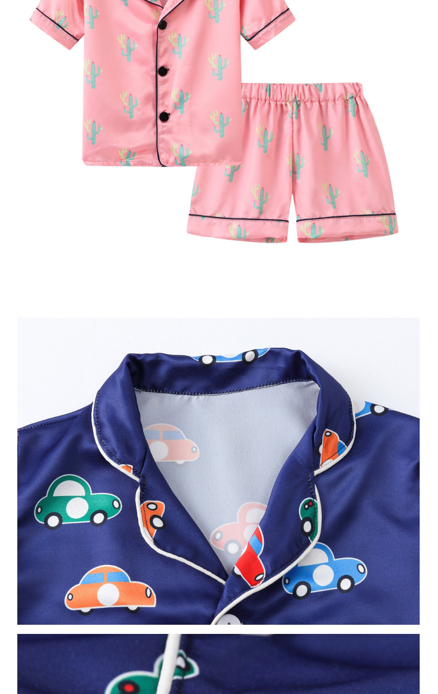 Fashion Blue Bunny Printed Single-breasted Childrens Pajamas Short-sleeved Shorts Set,Kids Clothing