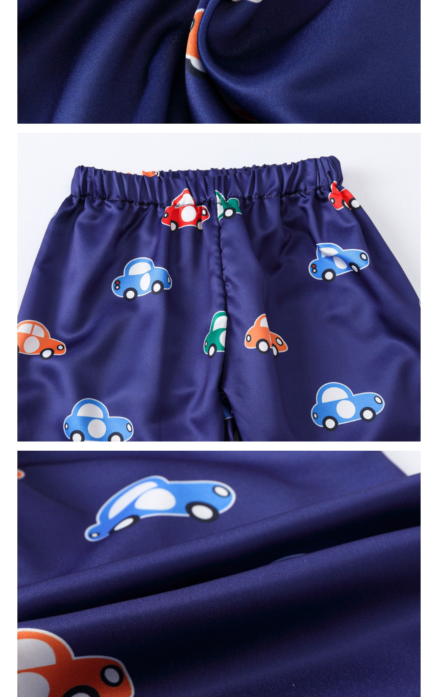 Fashion Blue Cactus Printed Single-breasted Childrens Pajamas Short-sleeved Shorts Set,Kids Clothing