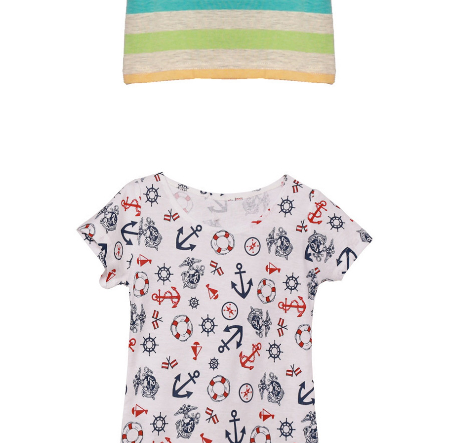 Fashion Blue Owl Childrens Short Sleeve T-shirt With Park Collar Print,Kids Clothing