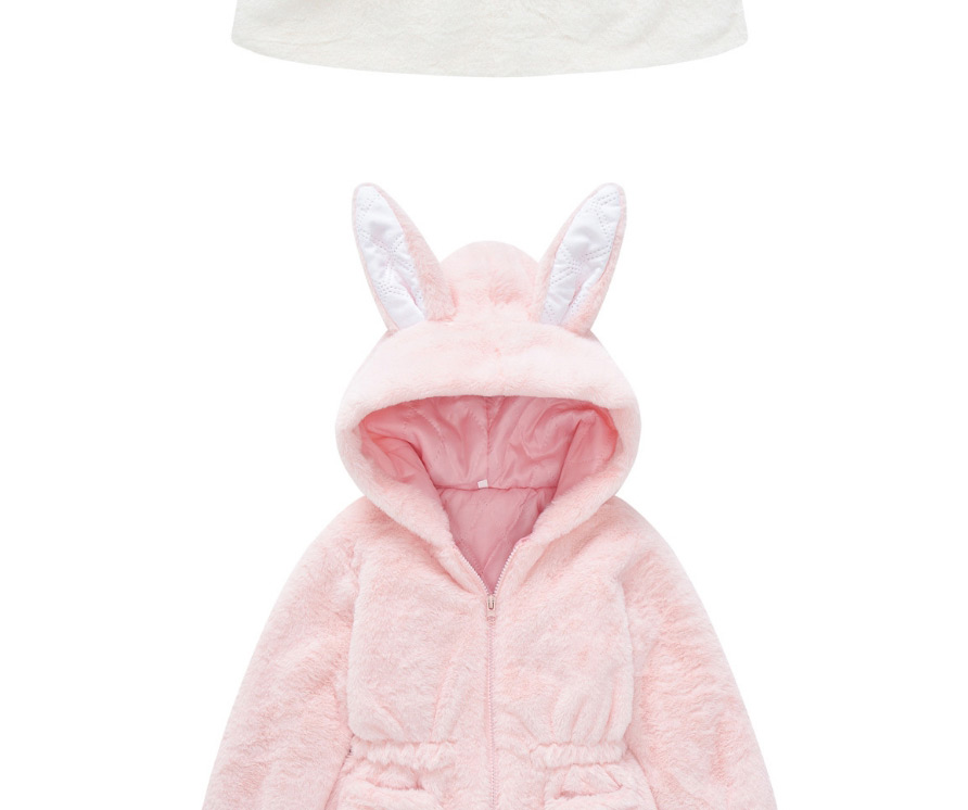 Fashion Pink Bunny Ears Furry Solid Color Hooded Childrens Jacket,Kids Clothing