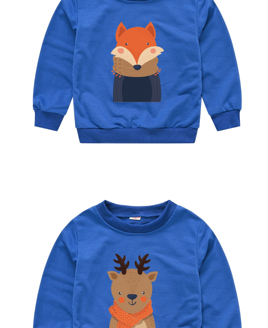 Fashion Royal Blue Crew Neck 3 Round Neck Printed Loose Long-sleeved Childrens Sweater,Kids Clothing