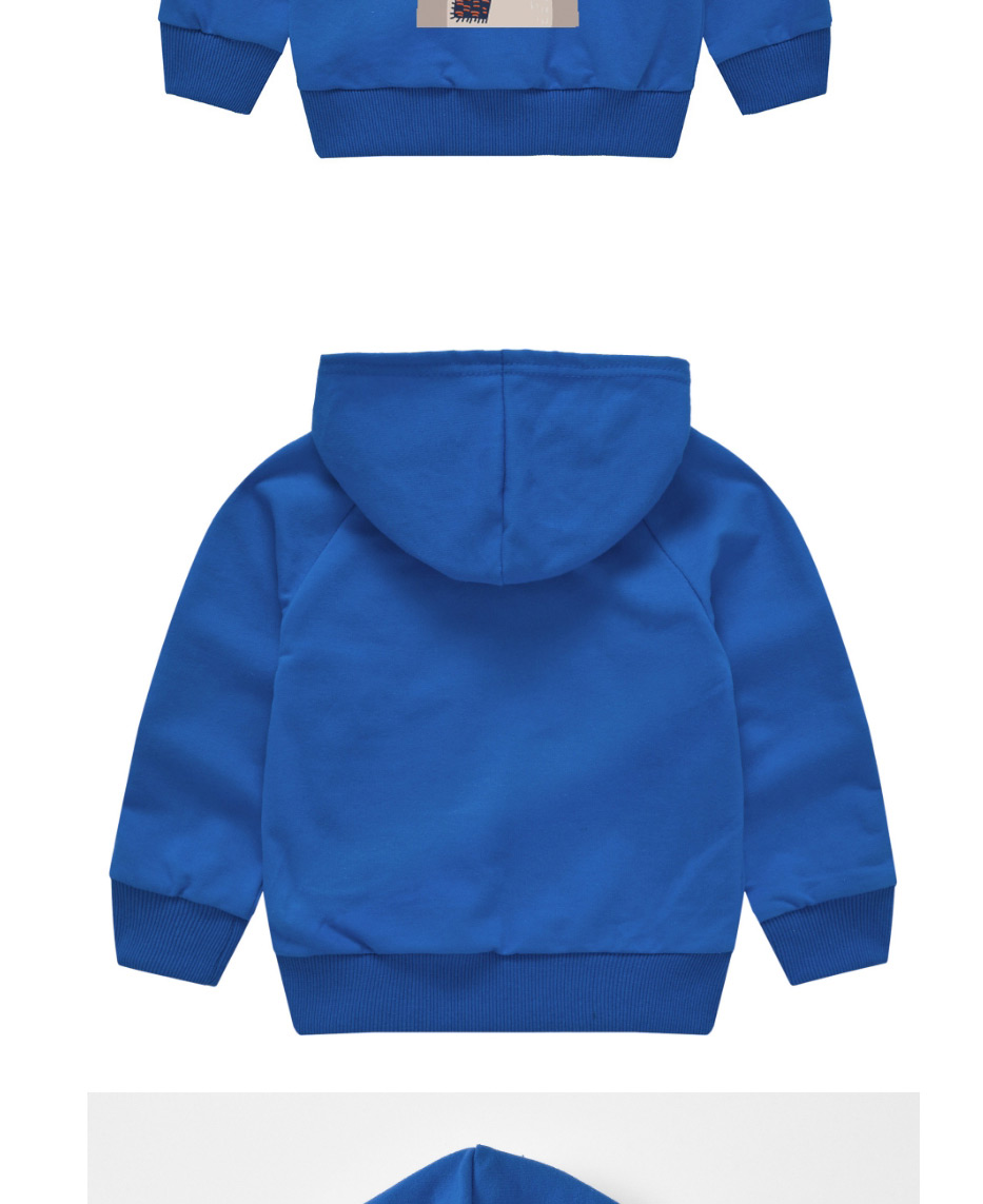Fashion Royal Blue Hood 9 Round Neck Printed Loose Long-sleeved Childrens Sweater,Kids Clothing