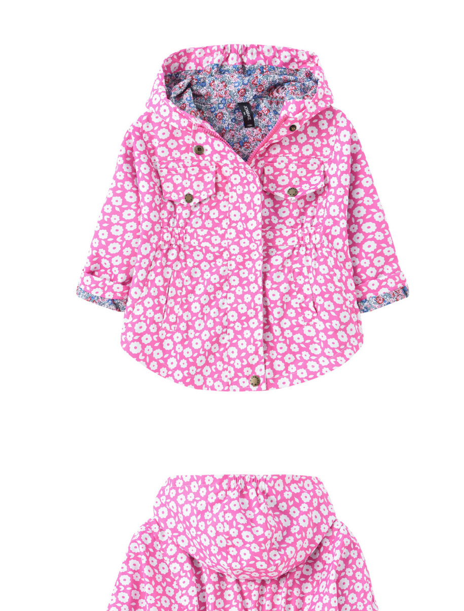 Fashion Rose Red Flower Print Waist Hooded Mid-length Childrens Jacket,Kids Clothing