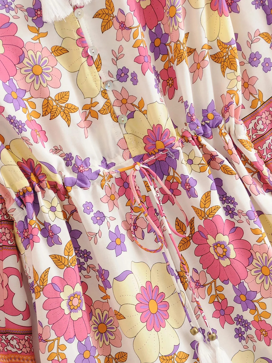 Fashion Color Flower Print Drawstring Jumpsuit,Tank Tops & Camis