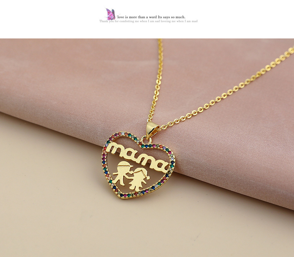 Fashion Golden Copper Inlaid Zircon Letters Mama Boy And Girl Necklace,Necklaces