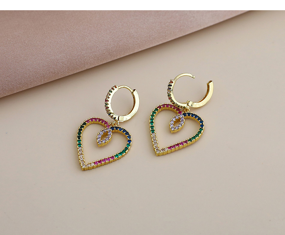Fashion Color Copper Inlaid Zircon Heart Earrings,Earrings