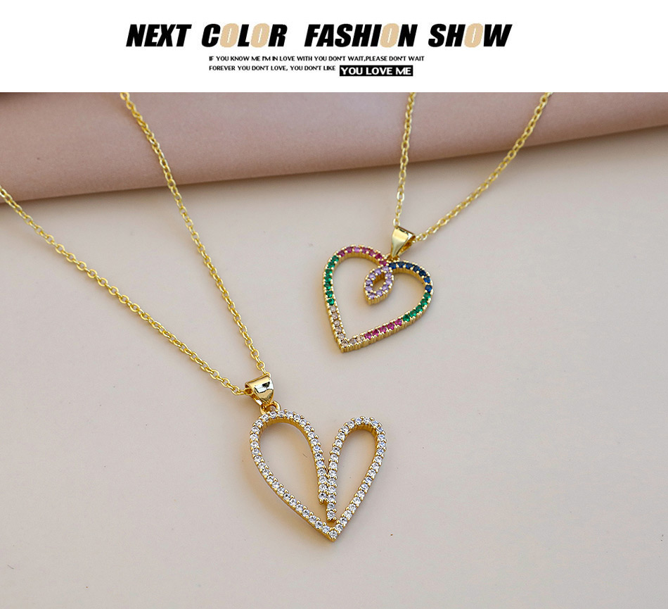 Fashion Color Copper Inlaid Zircon Heart Necklace,Necklaces