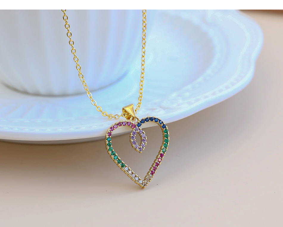 Fashion Color Copper Inlaid Zircon Heart Necklace,Necklaces