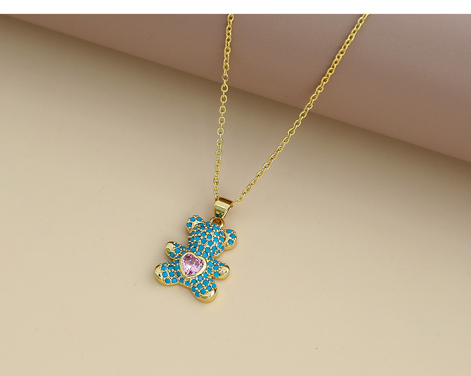 Fashion Blue Copper Inlaid Zircon Bear Necklace,Necklaces