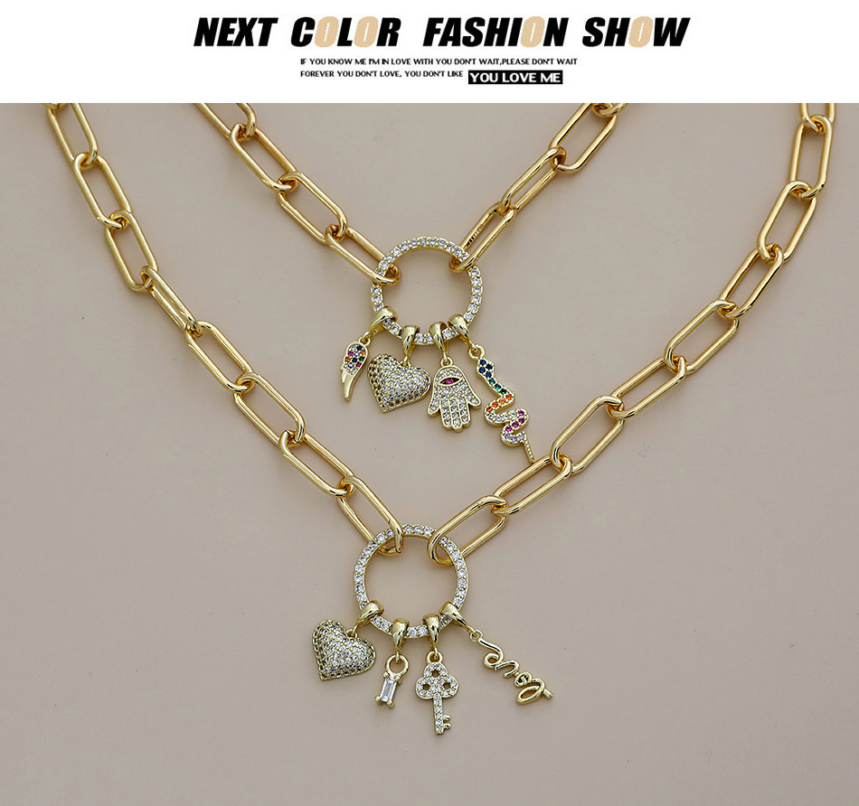 Fashion Golden Copper Inlaid Zircon Key Letter Necklace,Necklaces