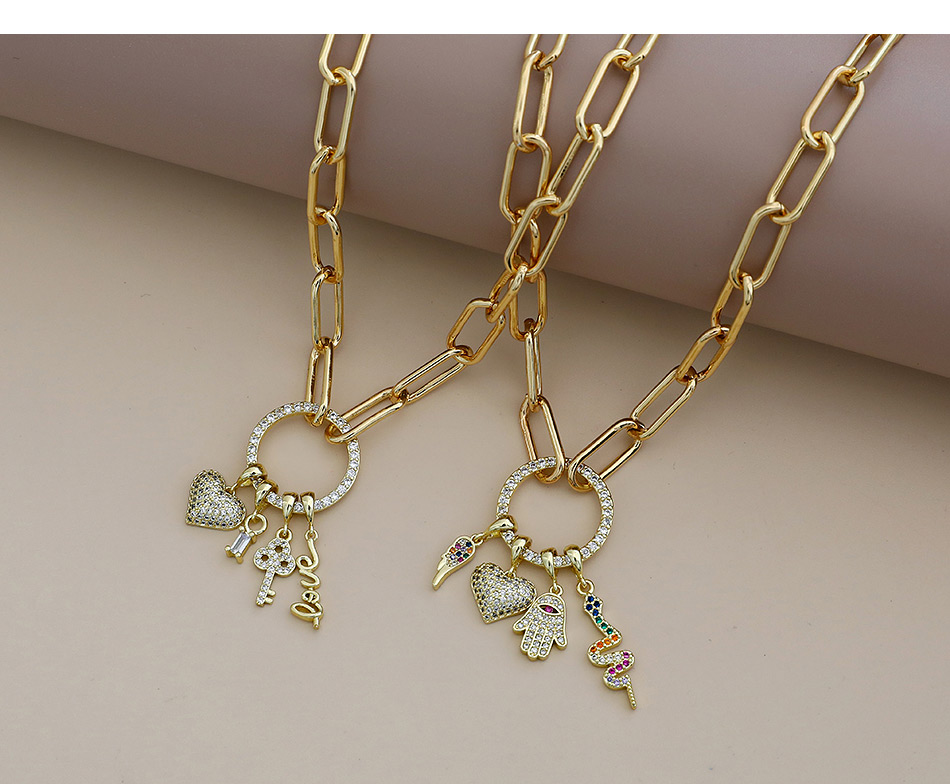 Fashion Golden Copper Inlaid Zircon Key Letter Necklace,Necklaces