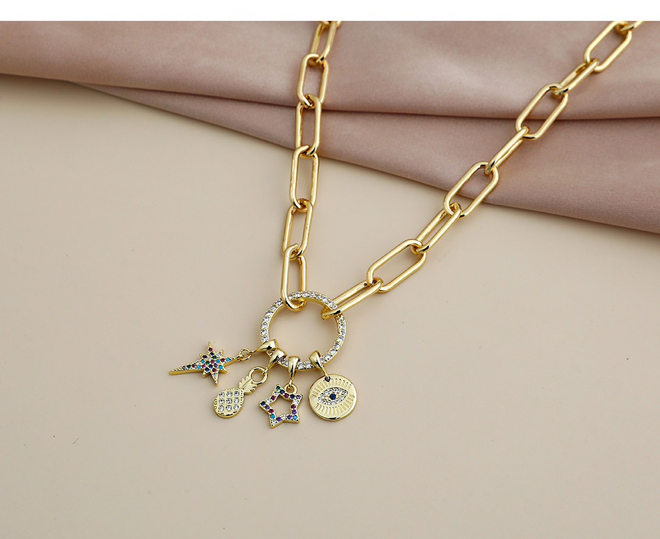 Fashion Golden Copper Inlaid Zircon Eyes Pineapple Necklace,Necklaces