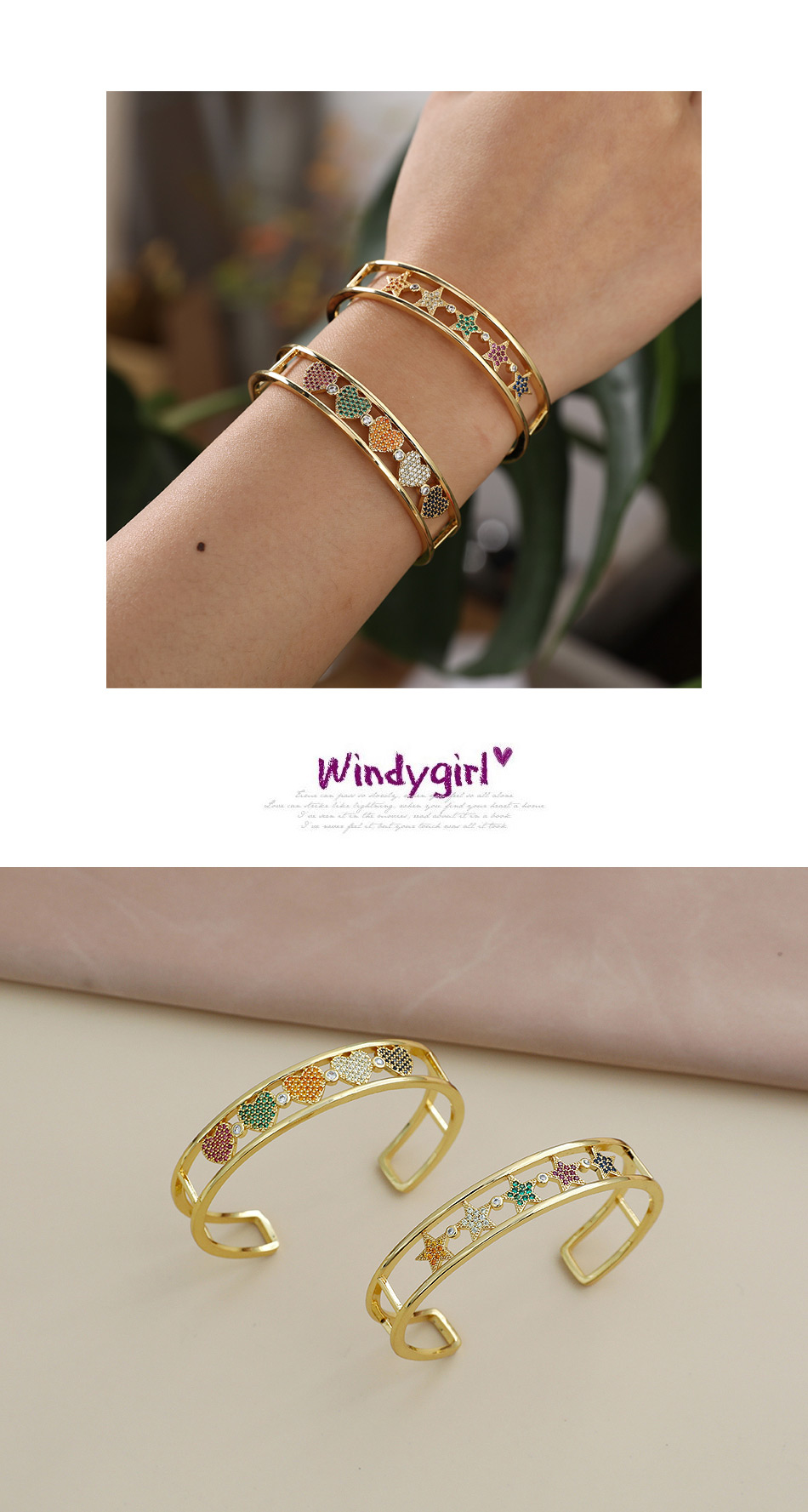 Fashion Golden Copper Inlaid Zircon Five-pointed Star Bracelet,Bracelets