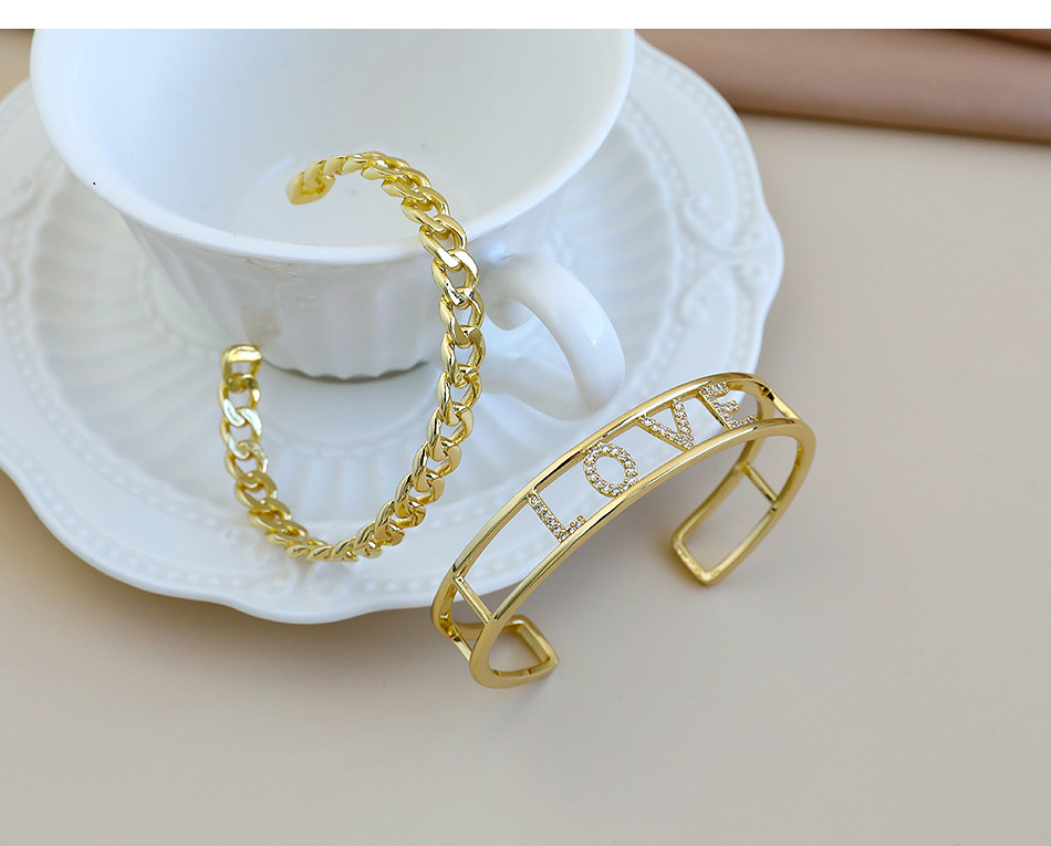 Fashion Golden Copper Inlaid Zircon Letter Love Bracelet,Bracelets