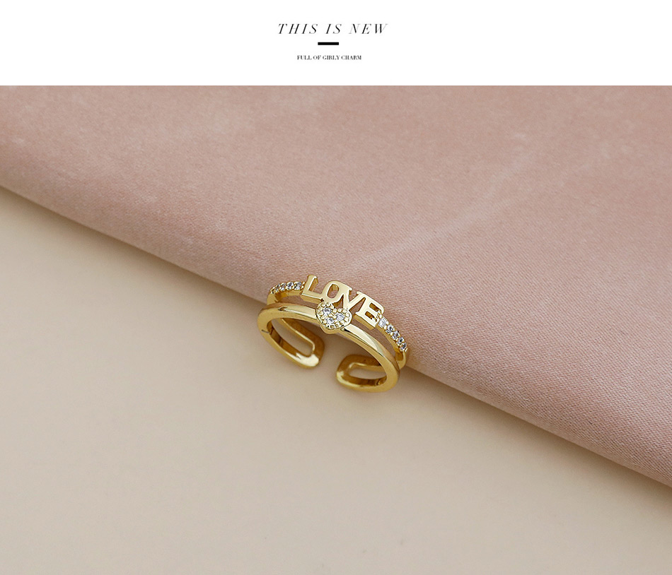 Fashion Golden Copper Inlaid Zircon Love Ring,Rings