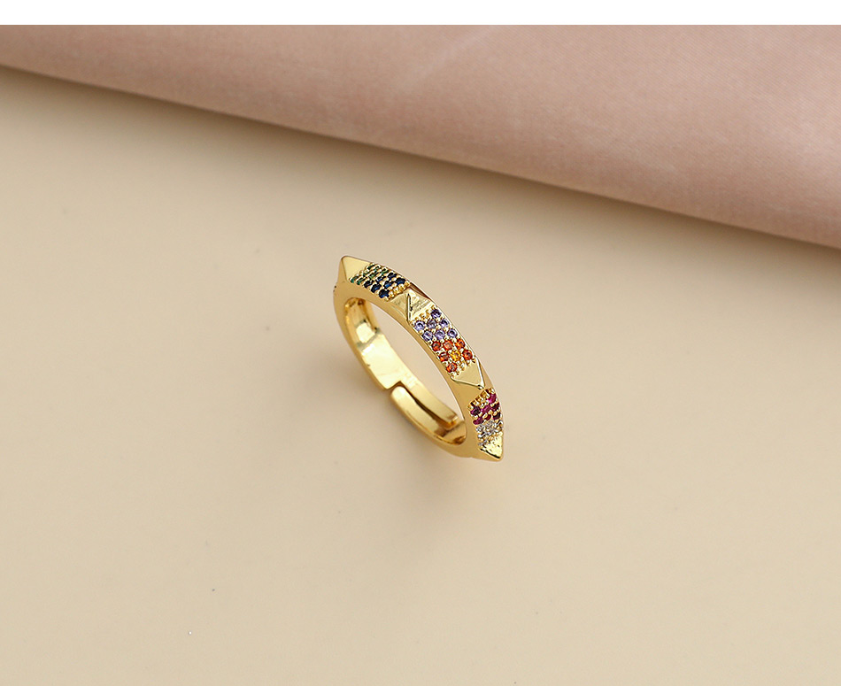 Fashion Golden Copper Inlaid Zircon Geometric Ring,Rings