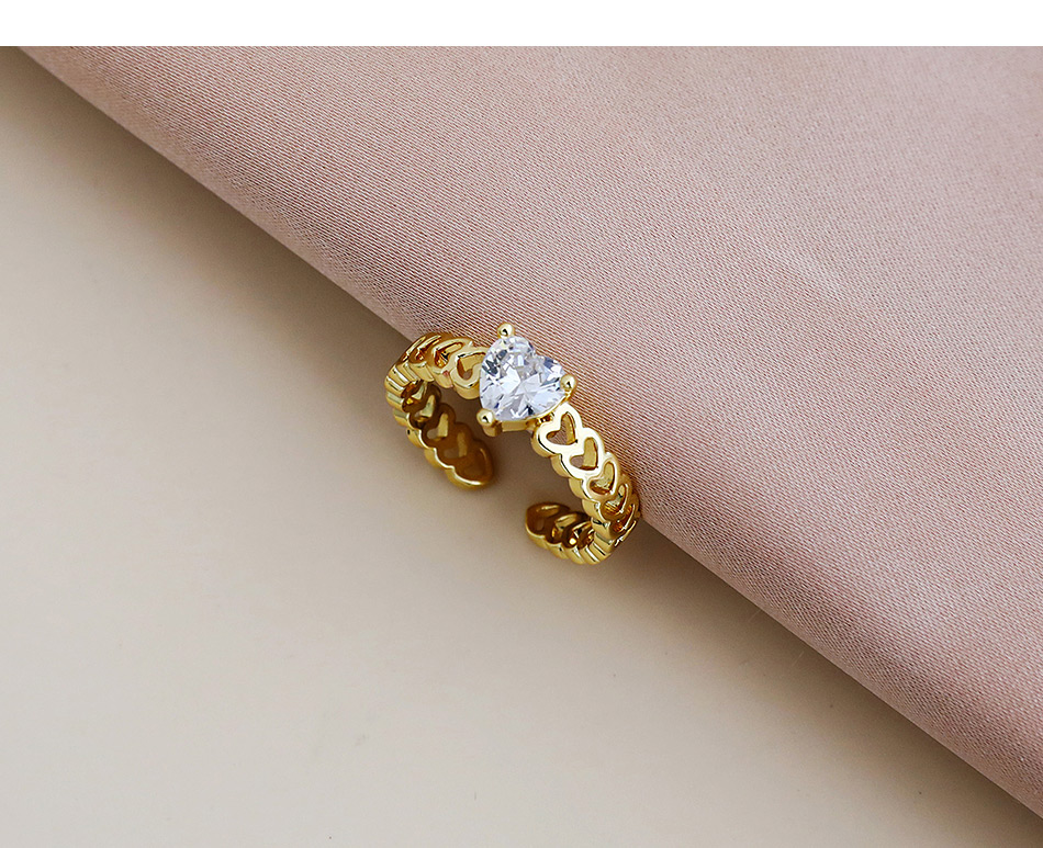 Fashion Golden Copper Inlaid Zircon Geometric Ring,Rings