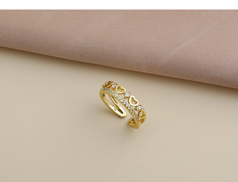 Fashion Golden Copper Inlaid Zircon Hollow Heart Ring,Rings