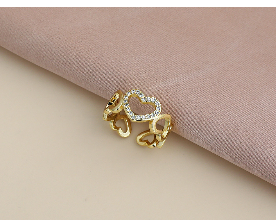Fashion Golden Copper Inlaid Zircon Hollow Heart Ring,Rings