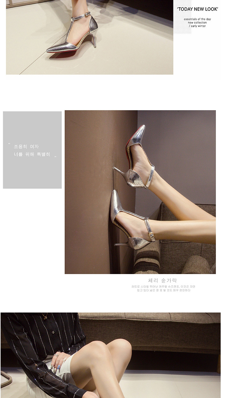 Fashion Silver Pointed Stiletto Buckle Sandals,Slippers