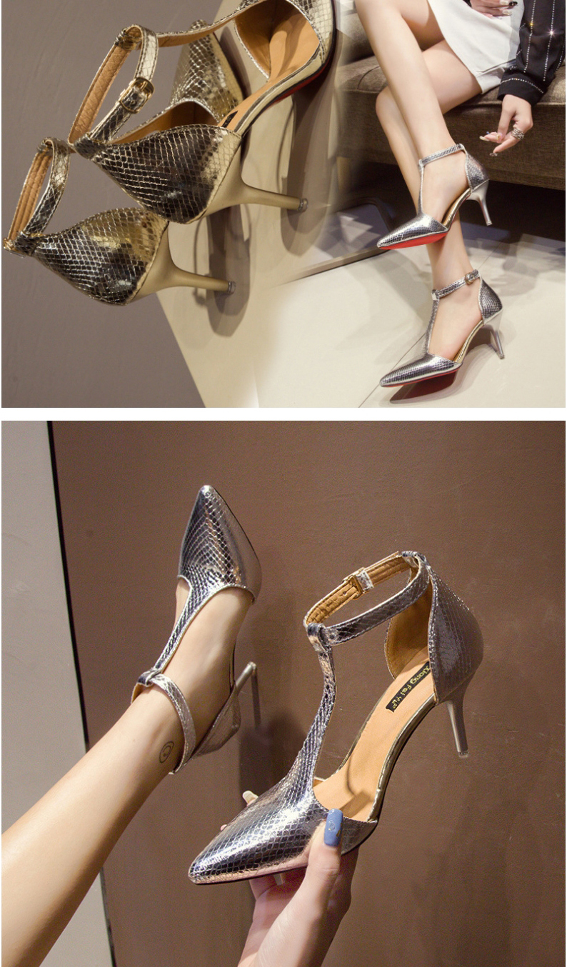 Fashion Silver Pointed Stiletto Buckle Sandals,Slippers