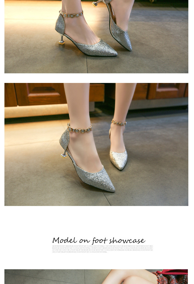 Fashion Golden Pointed Sequin Stiletto Heel Buckle Sandals,Slippers
