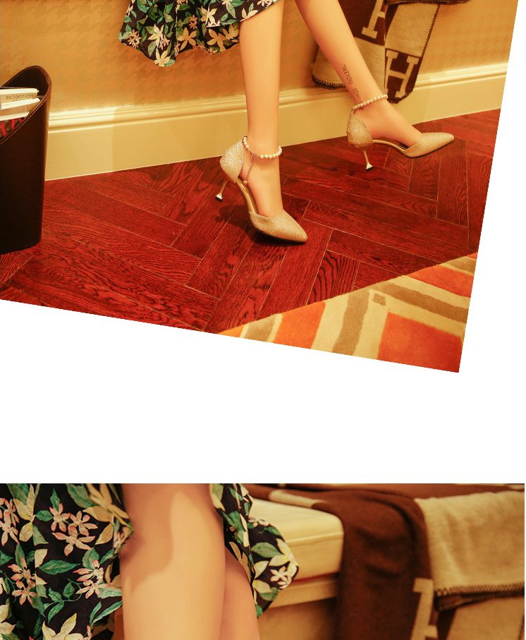 Fashion Silver Pointed Sequined High-heel Buckle Sandals,Slippers