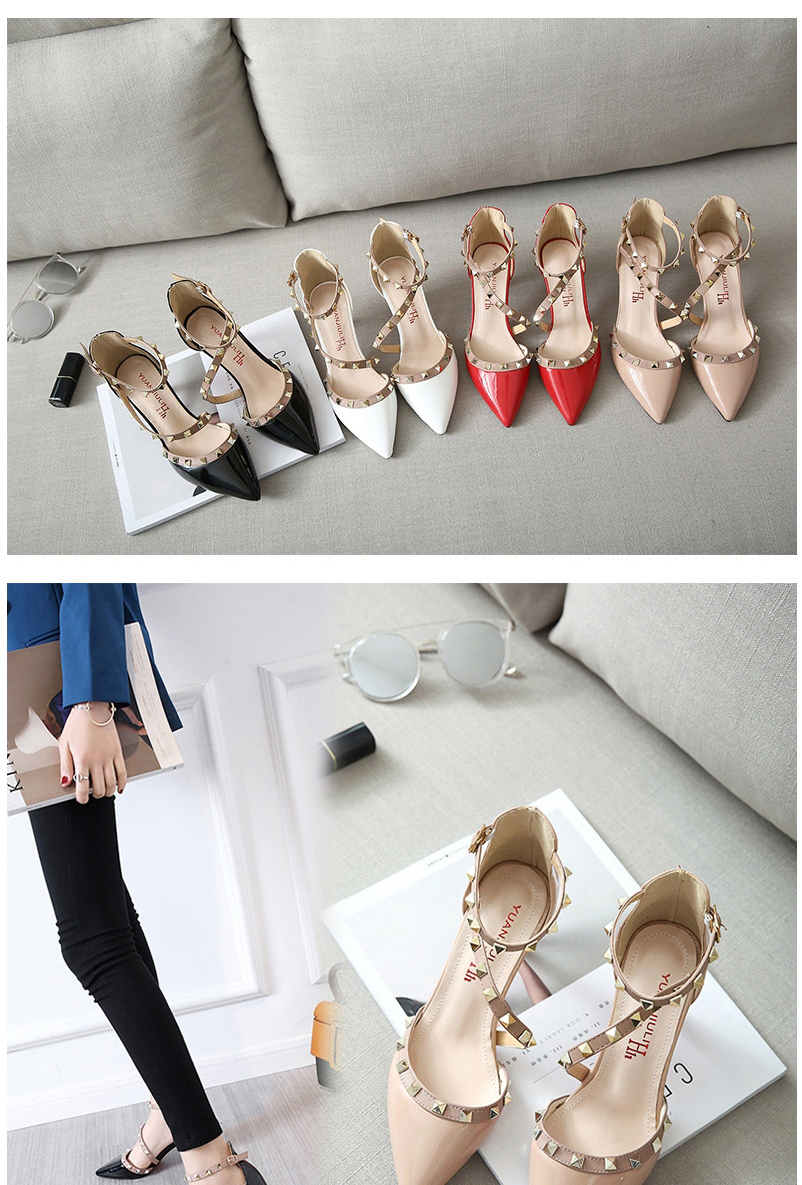 Fashion Khaki Rivet Pointed Shallow Mouth Side Hollow Single Shoes,Slippers