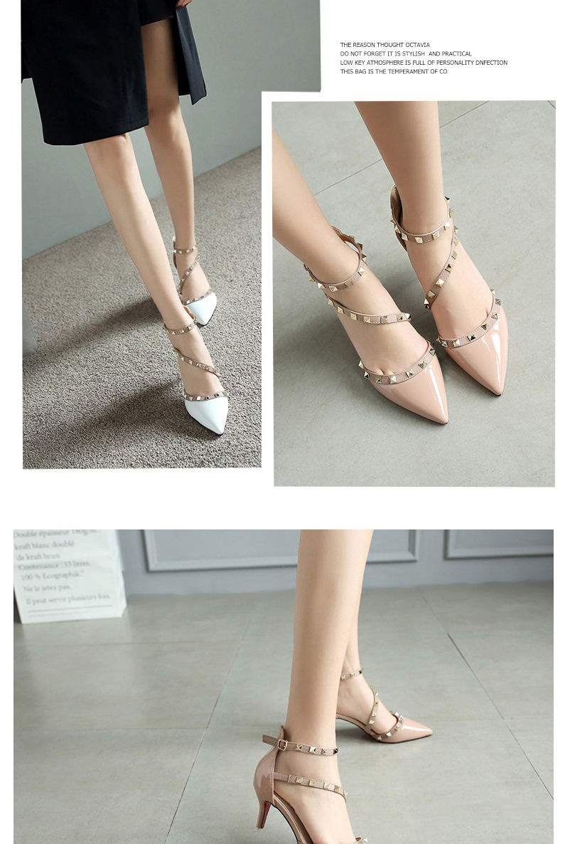 Fashion Khaki Rivet Pointed Shallow Mouth Side Hollow Single Shoes,Slippers