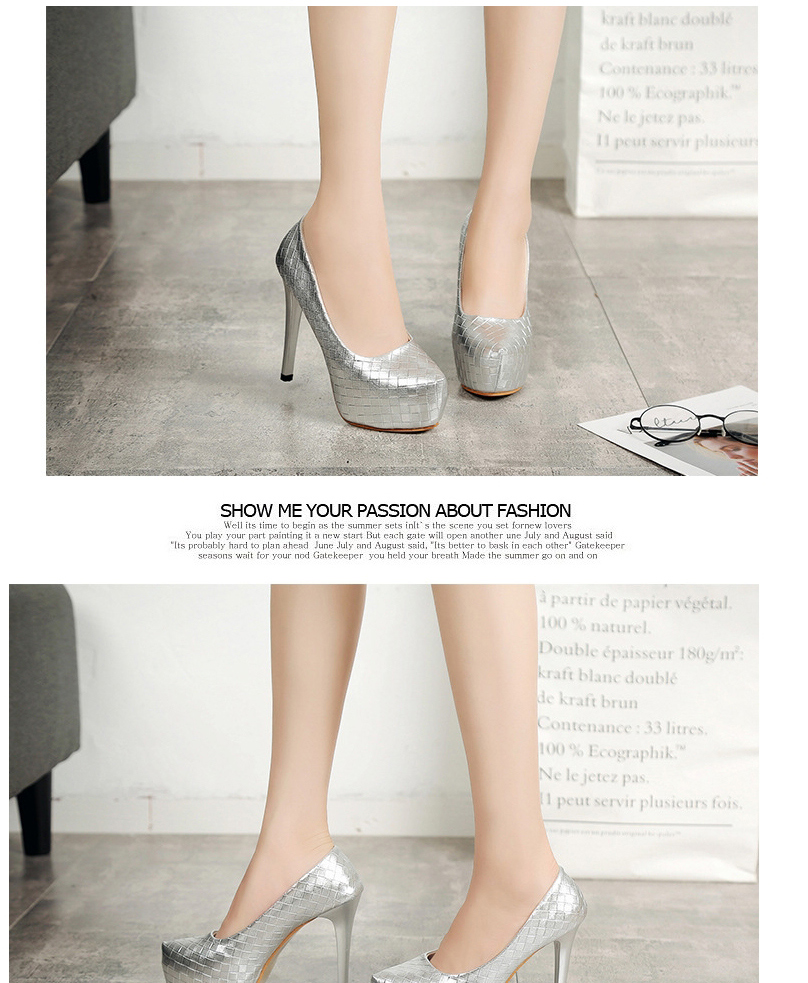 Fashion Silver Waterproof Platform Pointed Toe Stiletto High Heels,Slippers