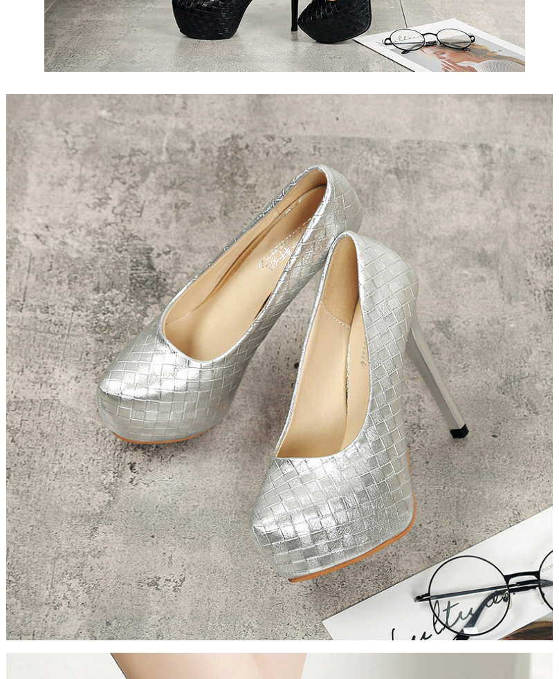 Fashion Silver Waterproof Platform Pointed Toe Stiletto High Heels,Slippers