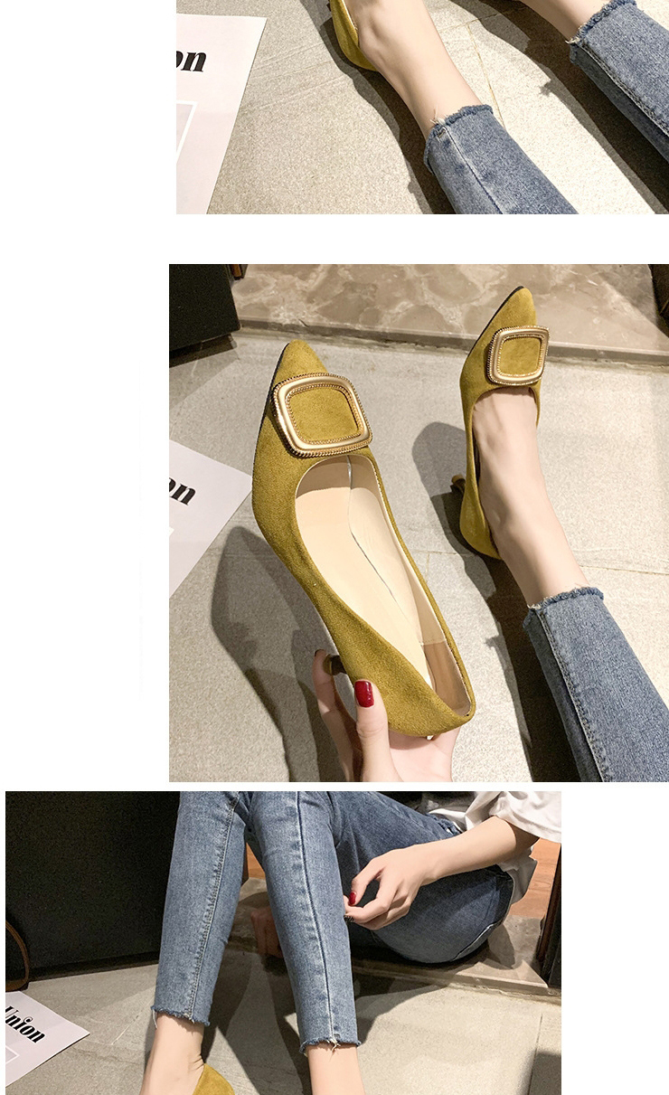 Fashion Black Pointed Velvet Bread Root Hollow Stiletto Square Buckle Sandals,Slippers
