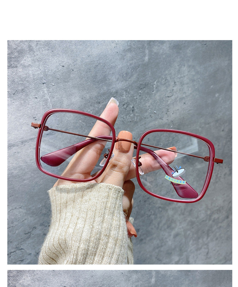 Fashion Pink Anti-blue Square Large Frame Alloy Flat Lens,Fashion Glasses
