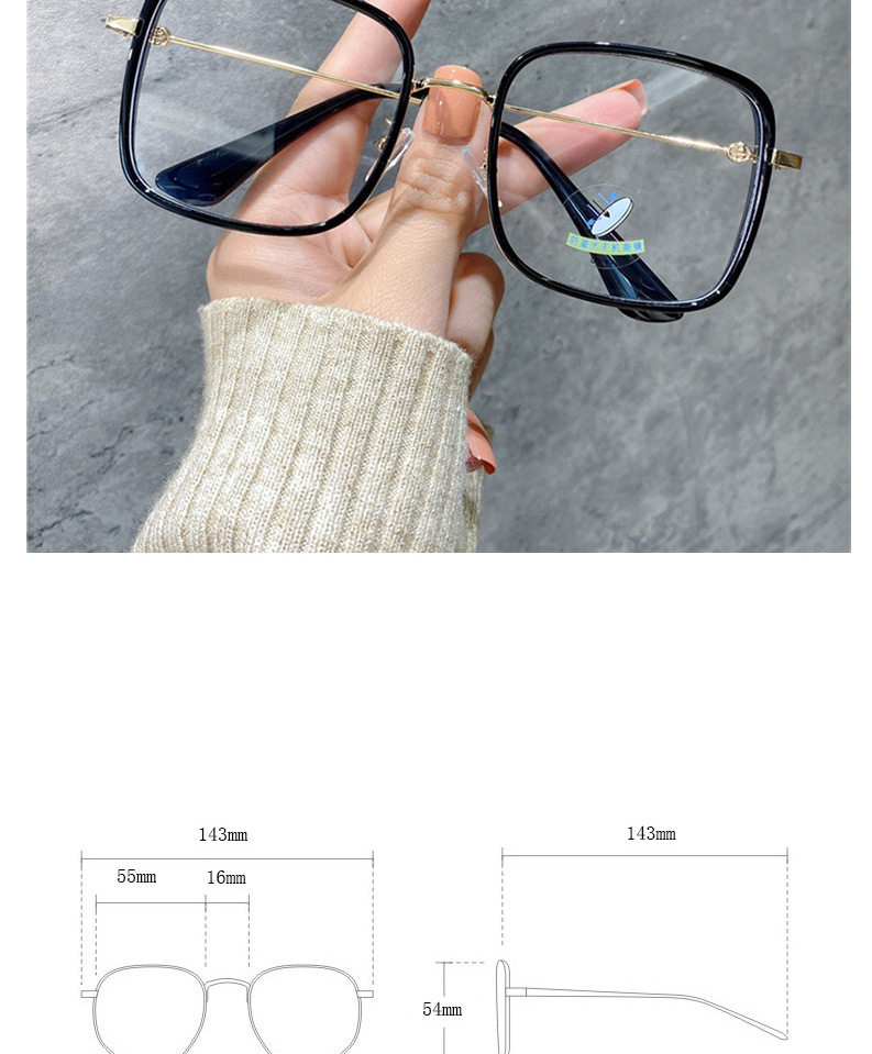 Fashion Black Anti-blue Square Large Frame Alloy Flat Lens,Fashion Glasses