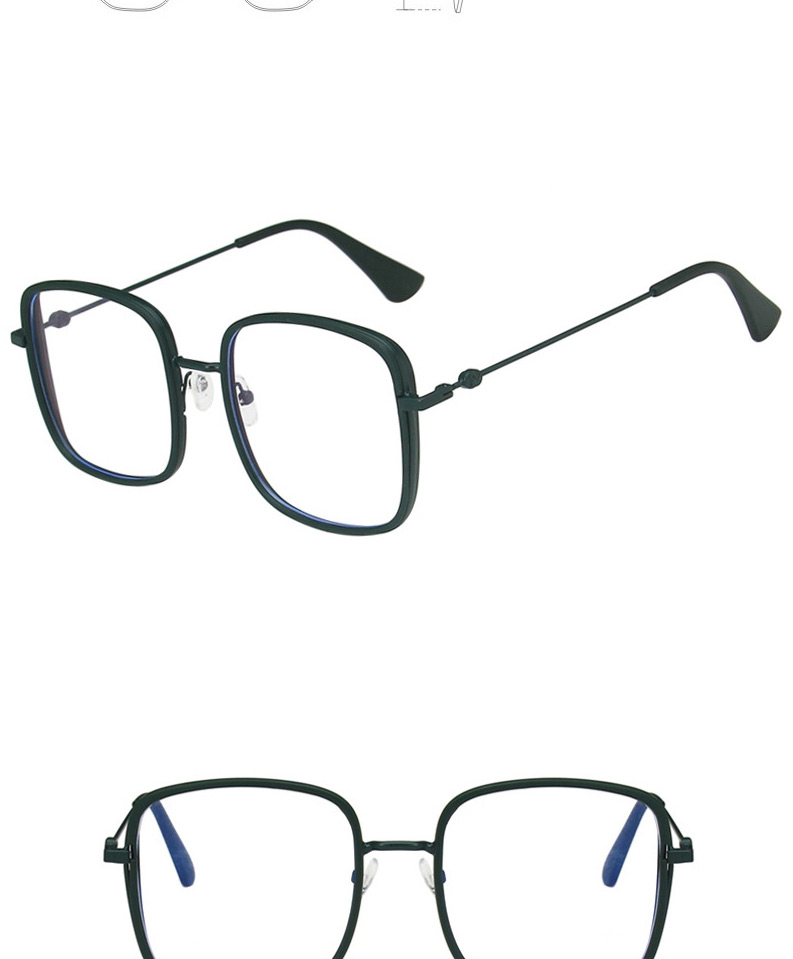 Fashion Green Anti-blue Square Large Frame Alloy Flat Lens,Fashion Glasses