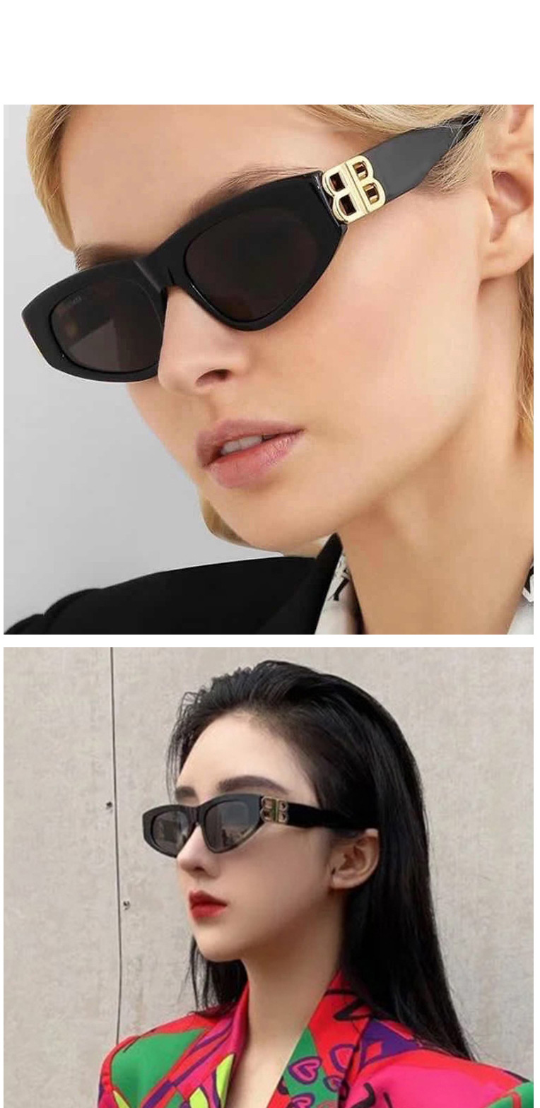 Fashion Bright Black All Gray Resin Small Frame Uv Protection Sunglasses,Women Sunglasses